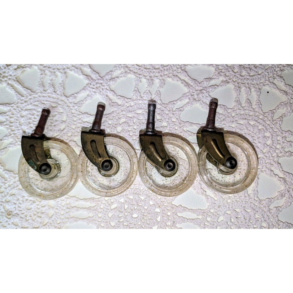 4 Vintage 2" Atomic Gold Glitter Caster‎ Wheels Furniture Replacement Brass - Picture 2 of 4